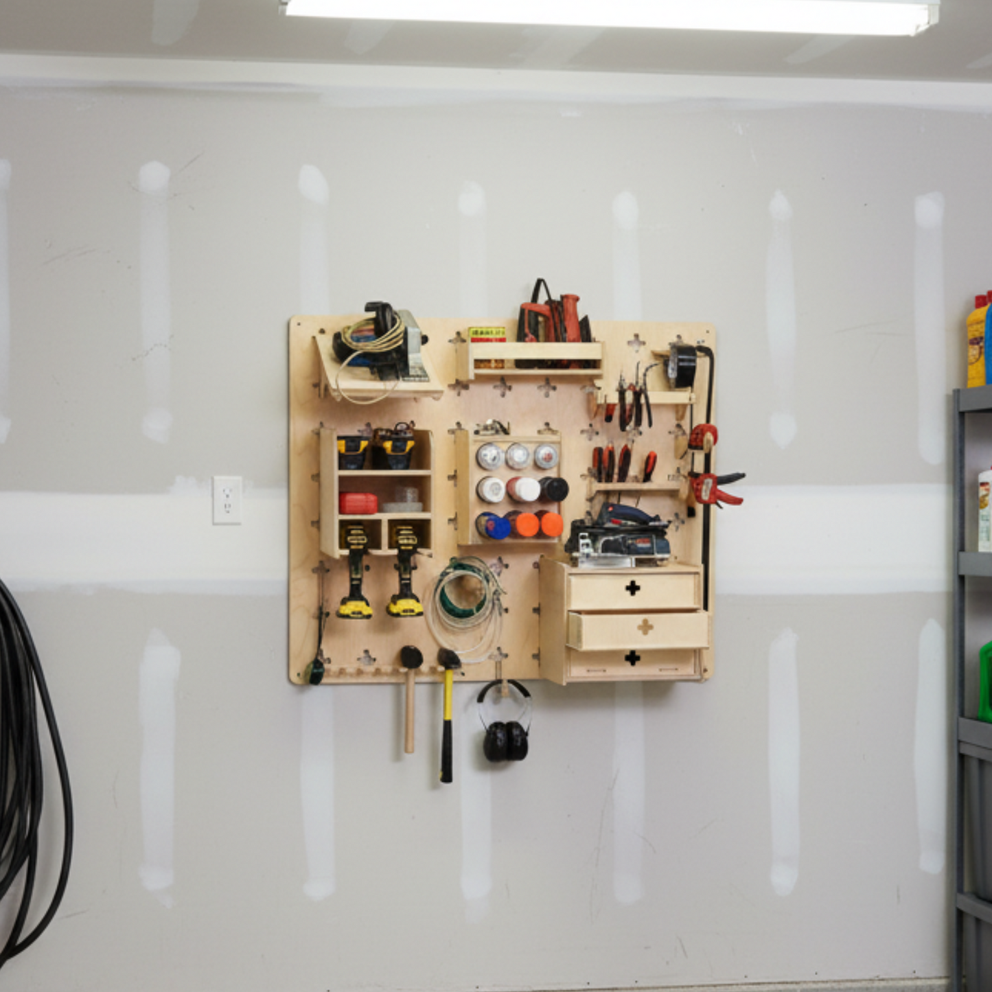 Set parete da officina e accessori – ganci, portacacciaviti e supporto per trapano